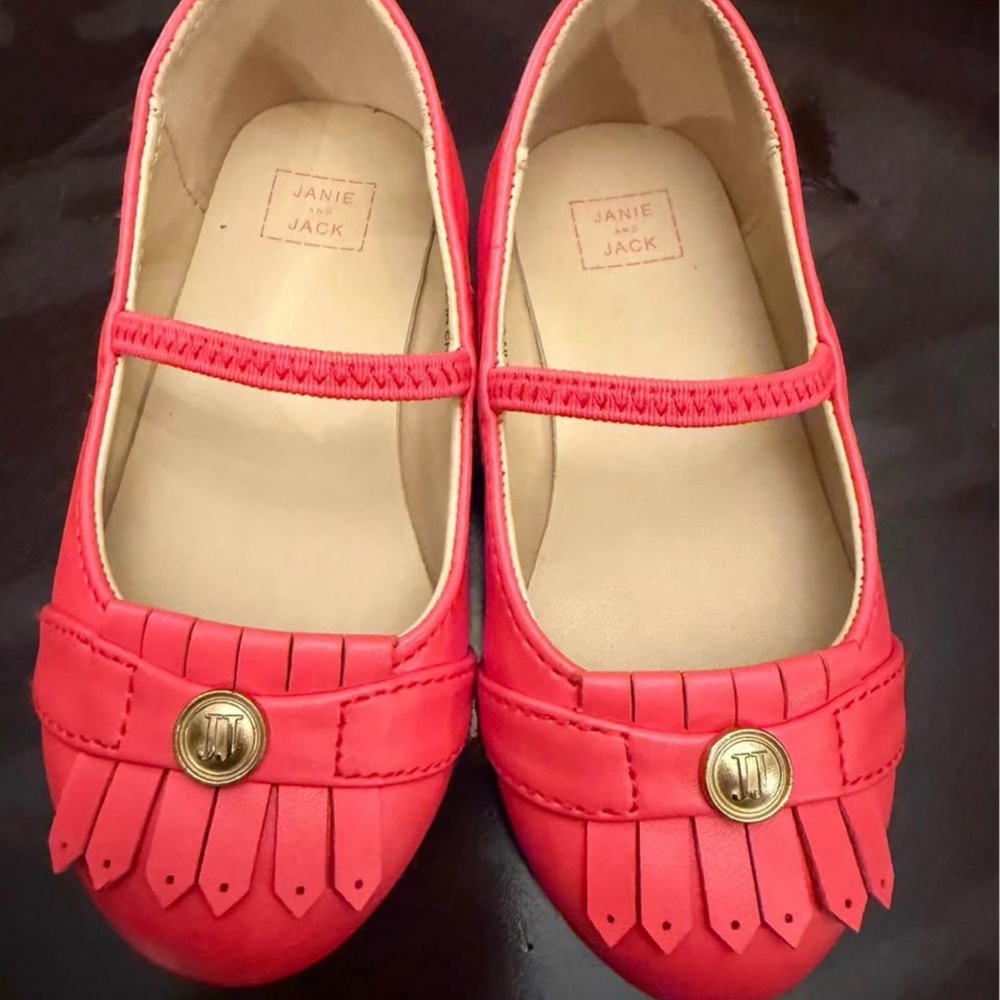 Janie and Jack Girls' Coral Fringe Mary Jane Shoes Size 6